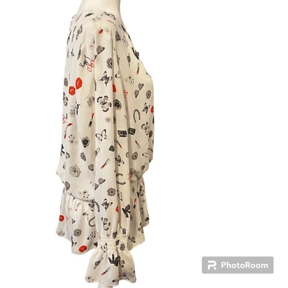 Libby Edelman Novelty Blouse Long Sleeve Elastic Cuff Valentine's Size XL - Picture 3 of 11